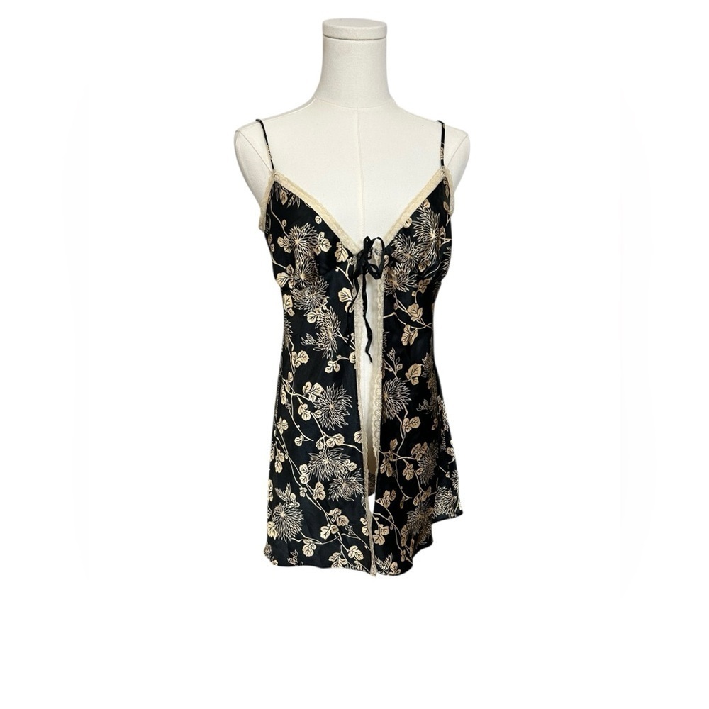 Victoria's Secret Babydoll Open Tie Front Cami Lingerie Top Black Gold Size M
